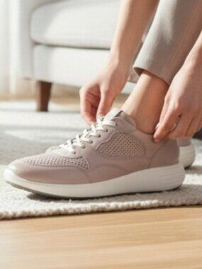 ECCO Soft 7 Gray Rose Metallic Shadow White Leather Runner Sneaker Size 7